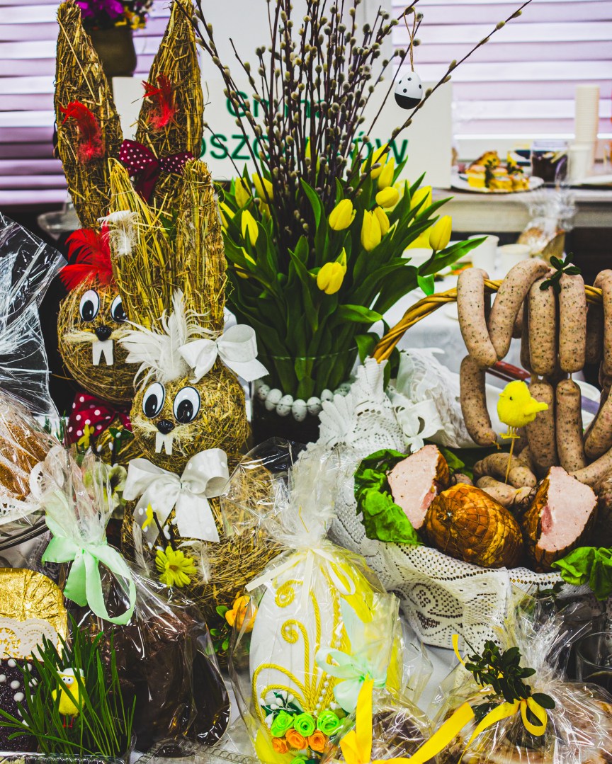 Display of Easter decorations and crafts