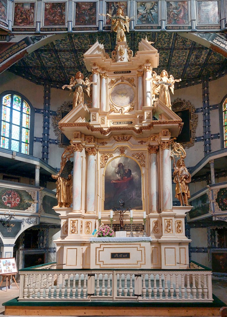 Ornate Baroque altar inside the Church of Peace in Jawor, UNESCO site in Poland