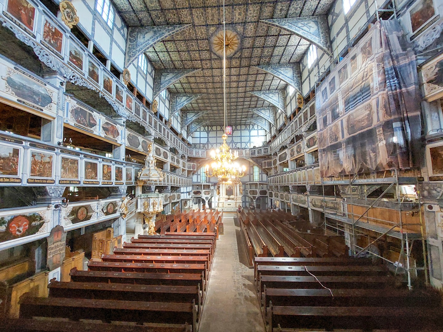 Full interior of the Church of Peace in Jawor, UNESCO wooden church in Poland