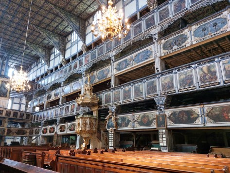 Interior view with wooden galleries of the Church of Peace in Jawor, Lower Silesia