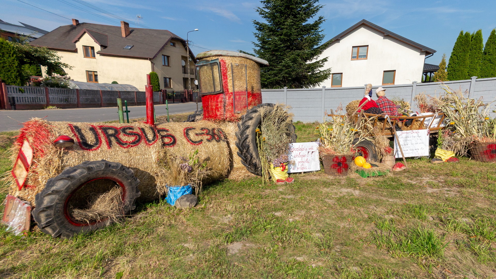 Hay bale tractor with decorations at Polish harvest festival