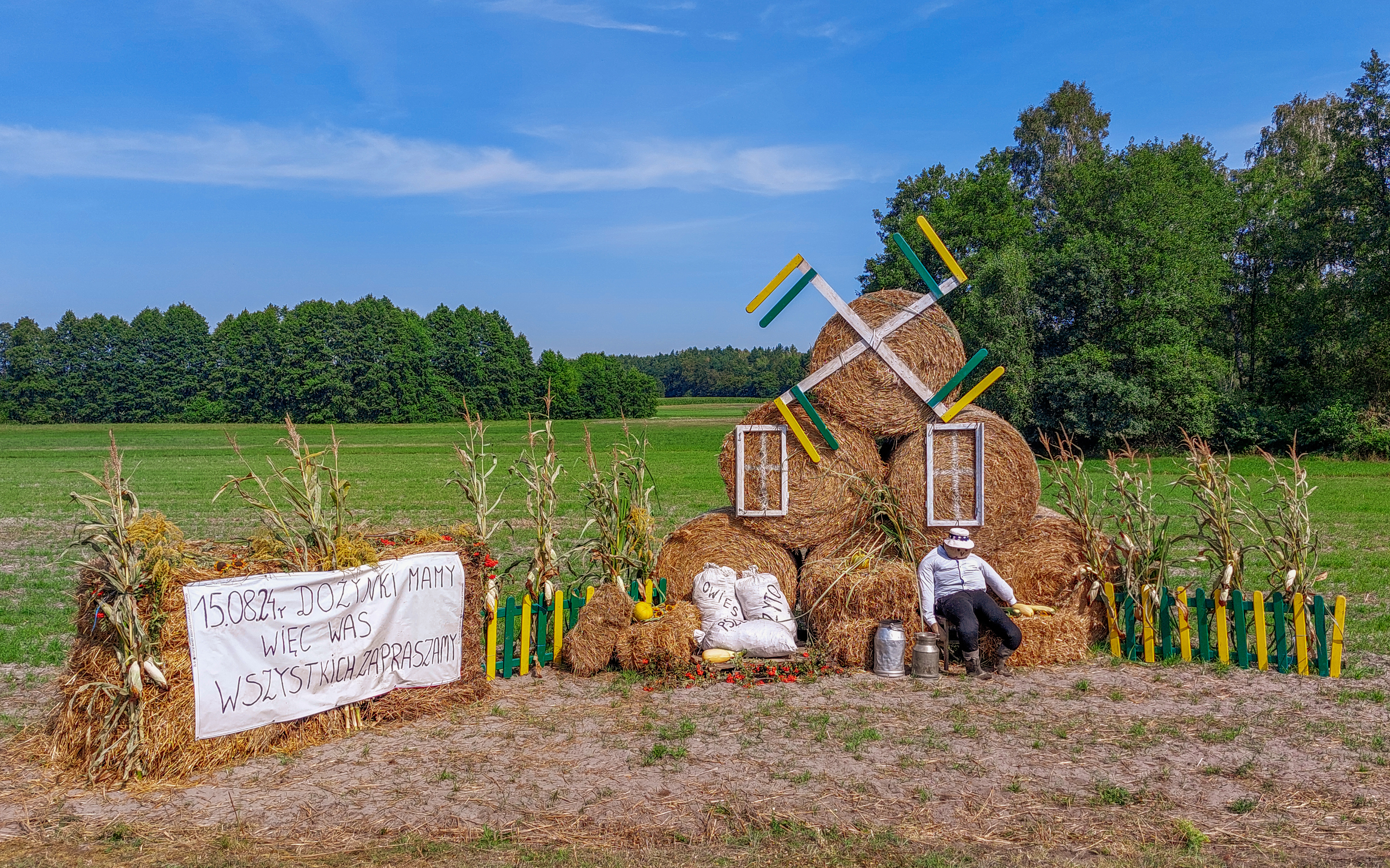 Hay bale windmill and farmyard decoration at a Polish harvest festival