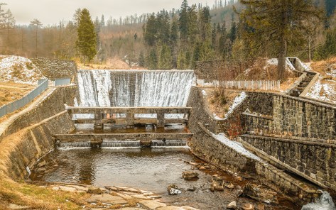 Wiślańska Niagara waterfall on the Wisełka stream in Wisła in the Silesian Beskid Mountains, Poland